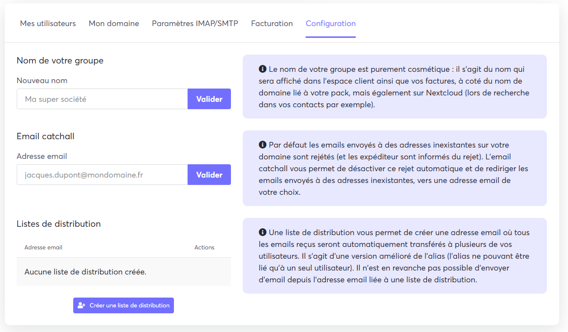 Image of the Email catchall option in the Configuration menu