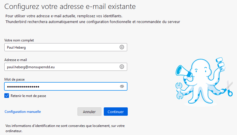 Erster Einrichtungsbildschirm des E-Mail-Kontos