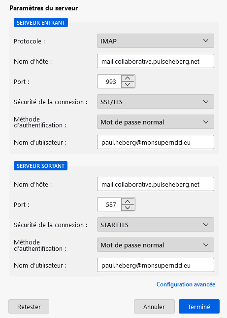 Zweiter Einrichtungsbildschirm des E-Mail-Kontos